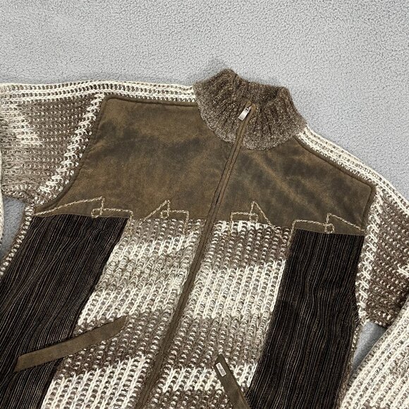 Pulltonic Knit Sweater Men XL Brown Suede Wool Cashmere Full Zip - Picture 1 of 8
